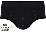 RodeoH Duo Brief Harness from the front with graphic of 2 1.75" o-ring placement one on top of the other