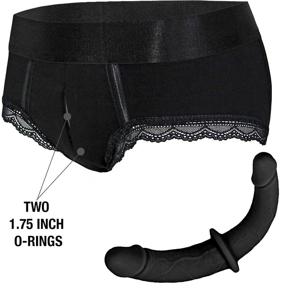 Duo Panty - Black & Black Double Trouble Double Ended Dildo - Package Deal