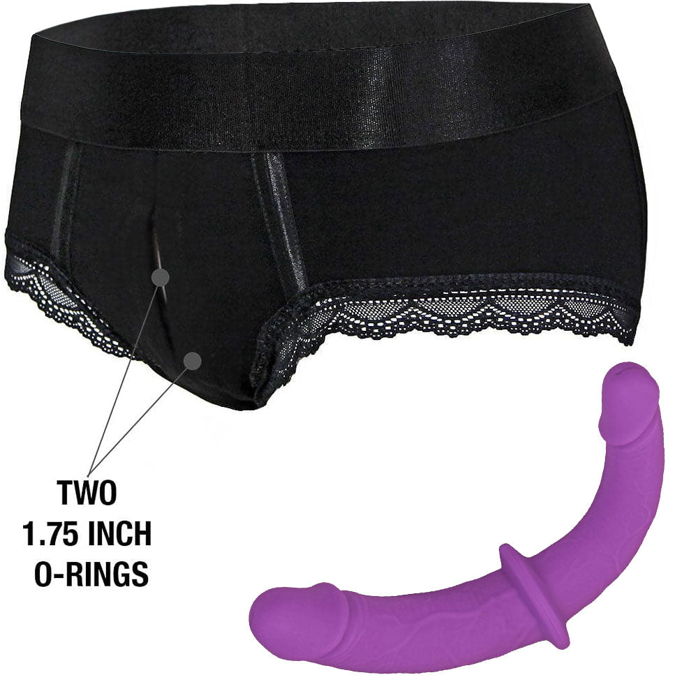 Duo Panty - Black & Purple Double Trouble Double Ended Dildo - Package Deal