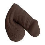 Freeform extra small FTM soft silicone 3 inch packer, in the flaccid packed position from the side, in chocolate color