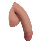 CARAMEL SILICONE VECTOR 5 INCH FTM SILICONE PACKER, FROM THE SIDE IN THE PACKED FLACCID POSITION