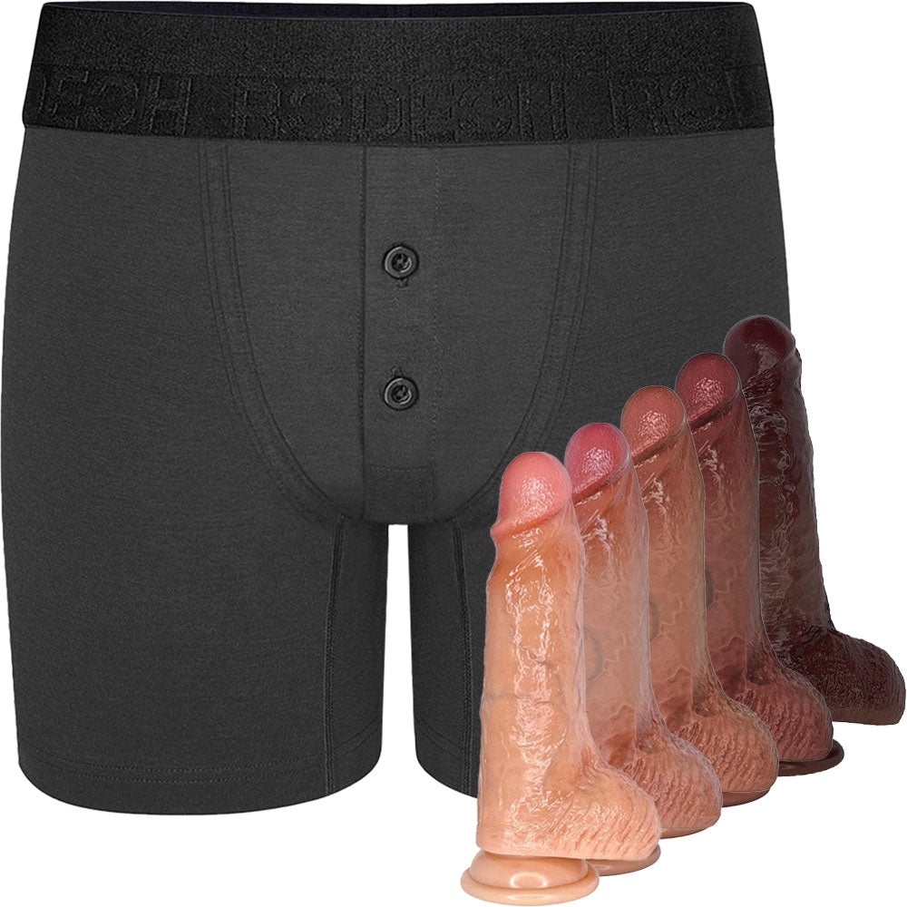 Button Fly Boxer+ Harness & Hyper Realistic 6" Dildo - Package Deal