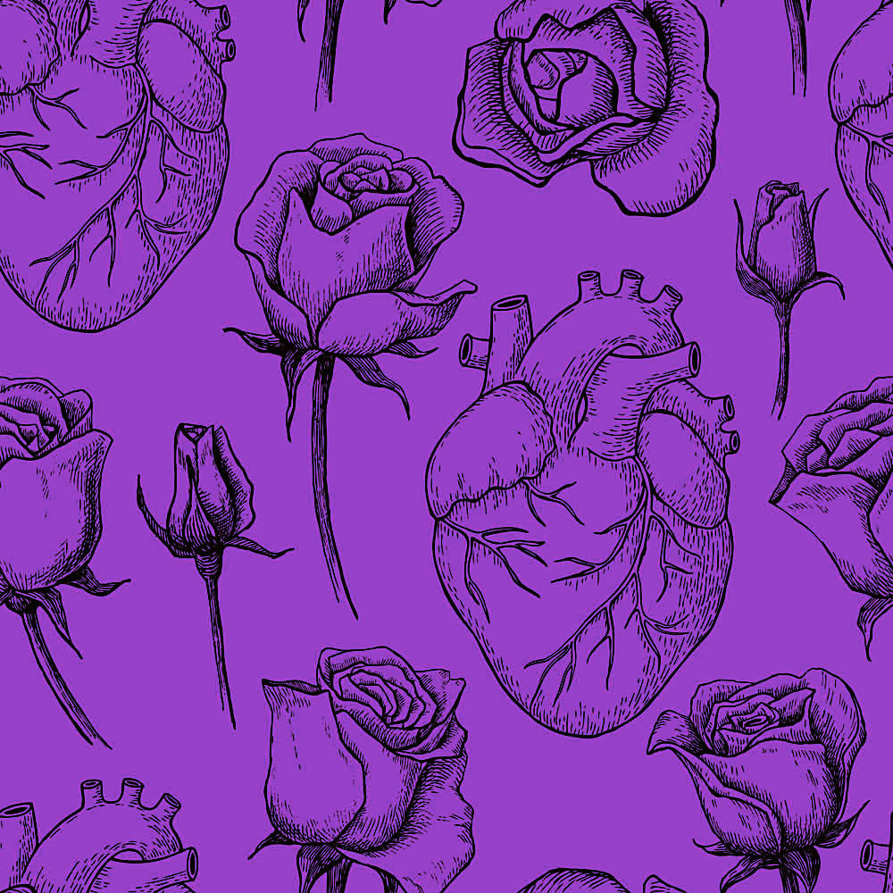 rodeoh hearts and rose pattern purple