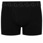 Black boxer briefs with a wide waistband featuring a repeating dark gray wave pattern, shown against a plain white background.