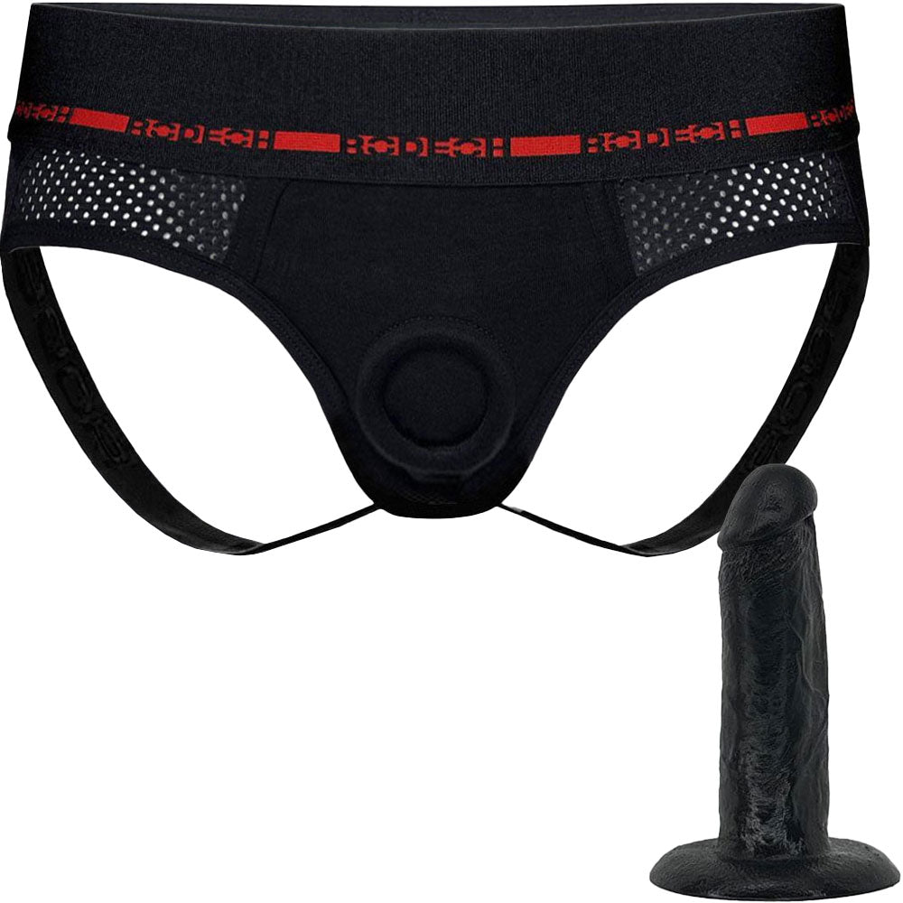 Jock Harness and 5.5" SoReal Posable Silicone Dual Density Dildo - PACKAGE DEAL