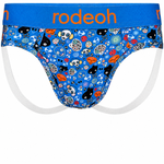 RodeoH Shift Jock packer underwear in Bony Bunch grinning skulls print, from the front