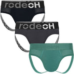 RODEOH PACIFIC CALM SHIFT JOCK UNDERWEAR MULTIPACK WITH BLACK, PACIFIC TEAL AND GRAY JOCK FORM THE FRONT