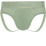 RodeoH side loading Jock packing underwear in sage green from the front
