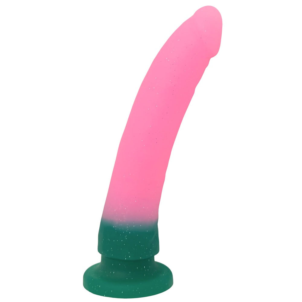 Nexus Grande Silicone dildo in Watermelon, flat on its base from the side