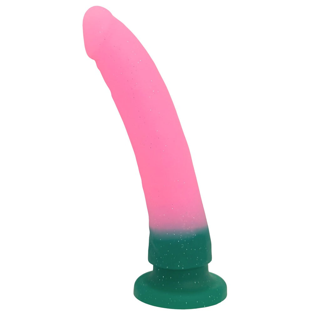 Nexus Grande Silicone dildo in Watermelon, flat on its base from the side
