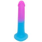 Nexus Silicone Blue raspberry ombre dildo with heart shaped suction base, flat on the base from the back