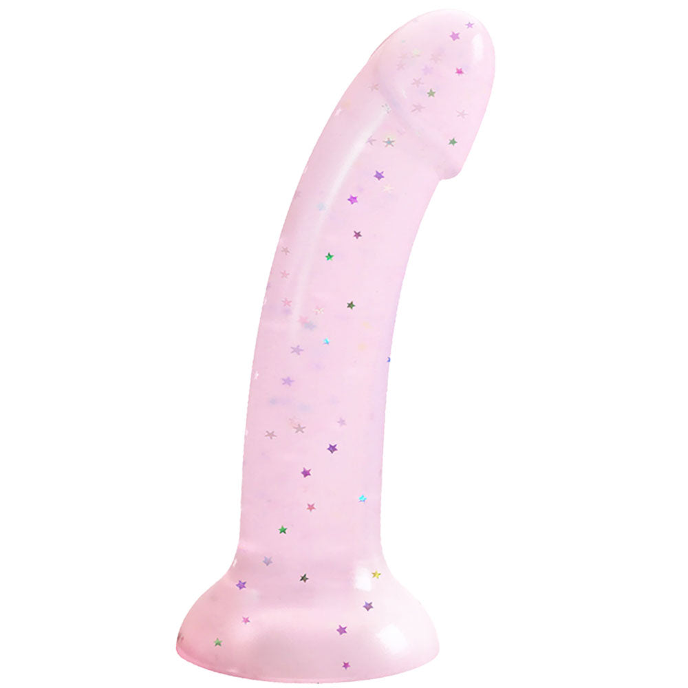 rodeoh nexus sol dildo in blush pink with multicolor star glitter