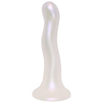 Nexus Sway silicone pearlescent wavy dildo, flat on it suction base, from the side
