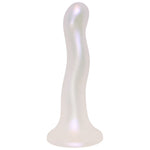 Nexus Sway silicone pearlescent wavy dildo, flat on it suction base, from the front
