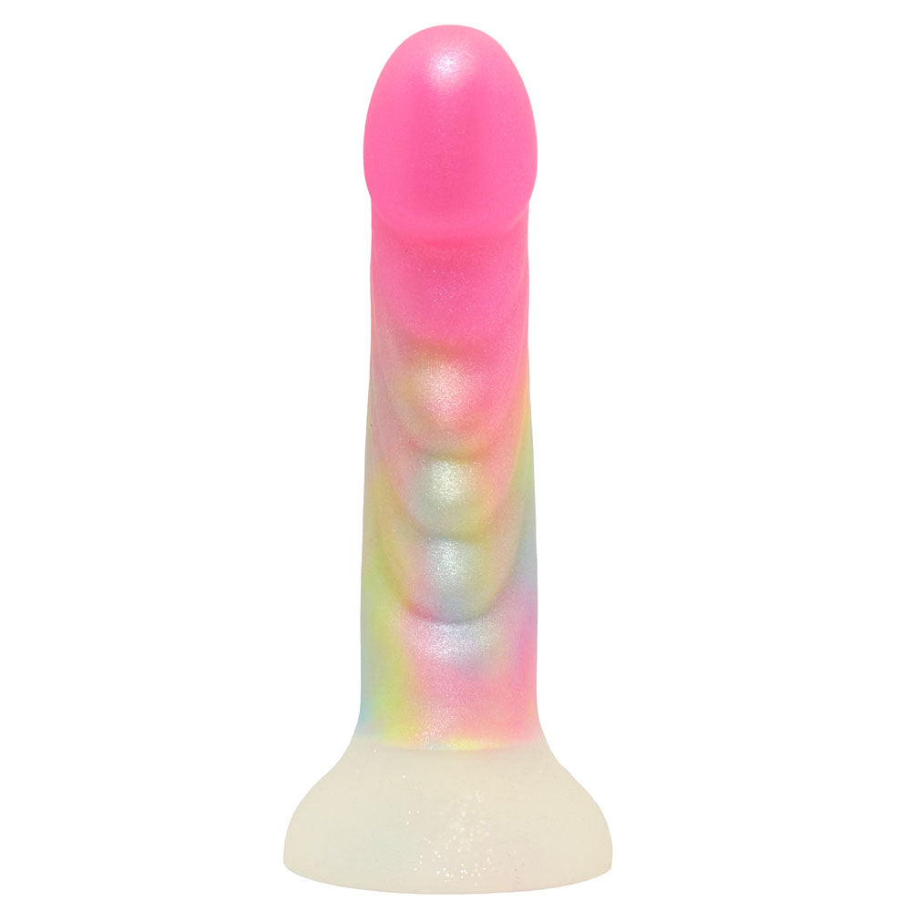 rodeoh nexus silicone dildo with ribs rainbow shimmer