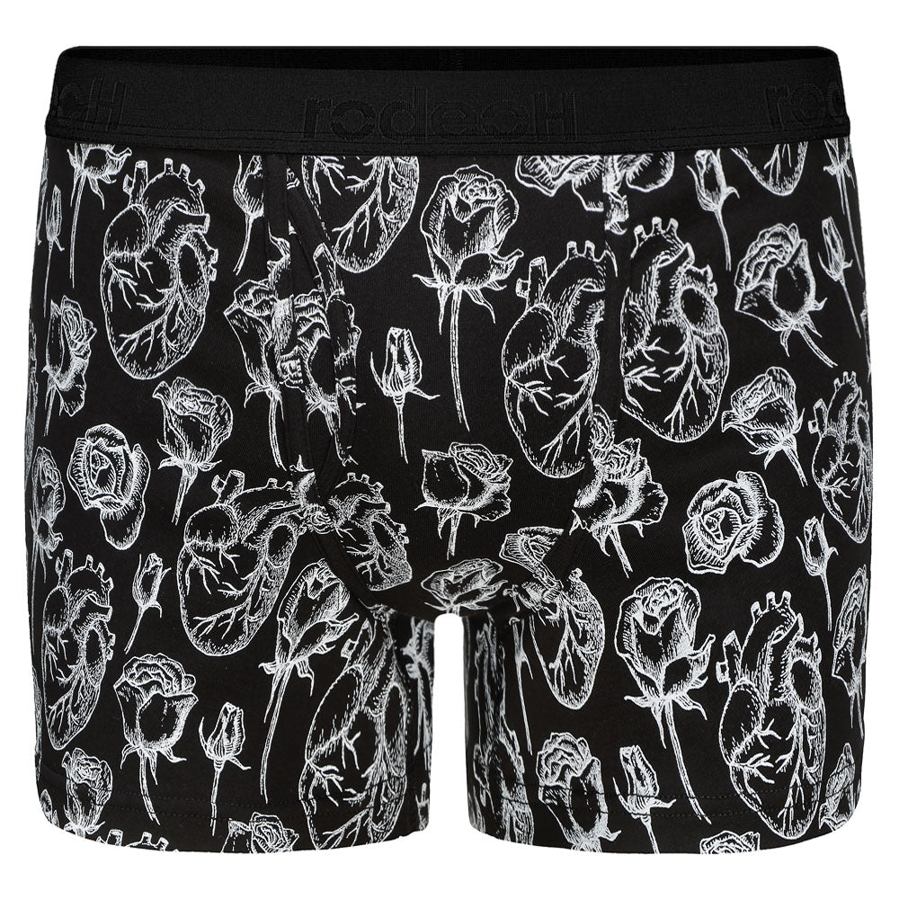 rodeoh shift 6 inch boxer underwear hearts and roses black