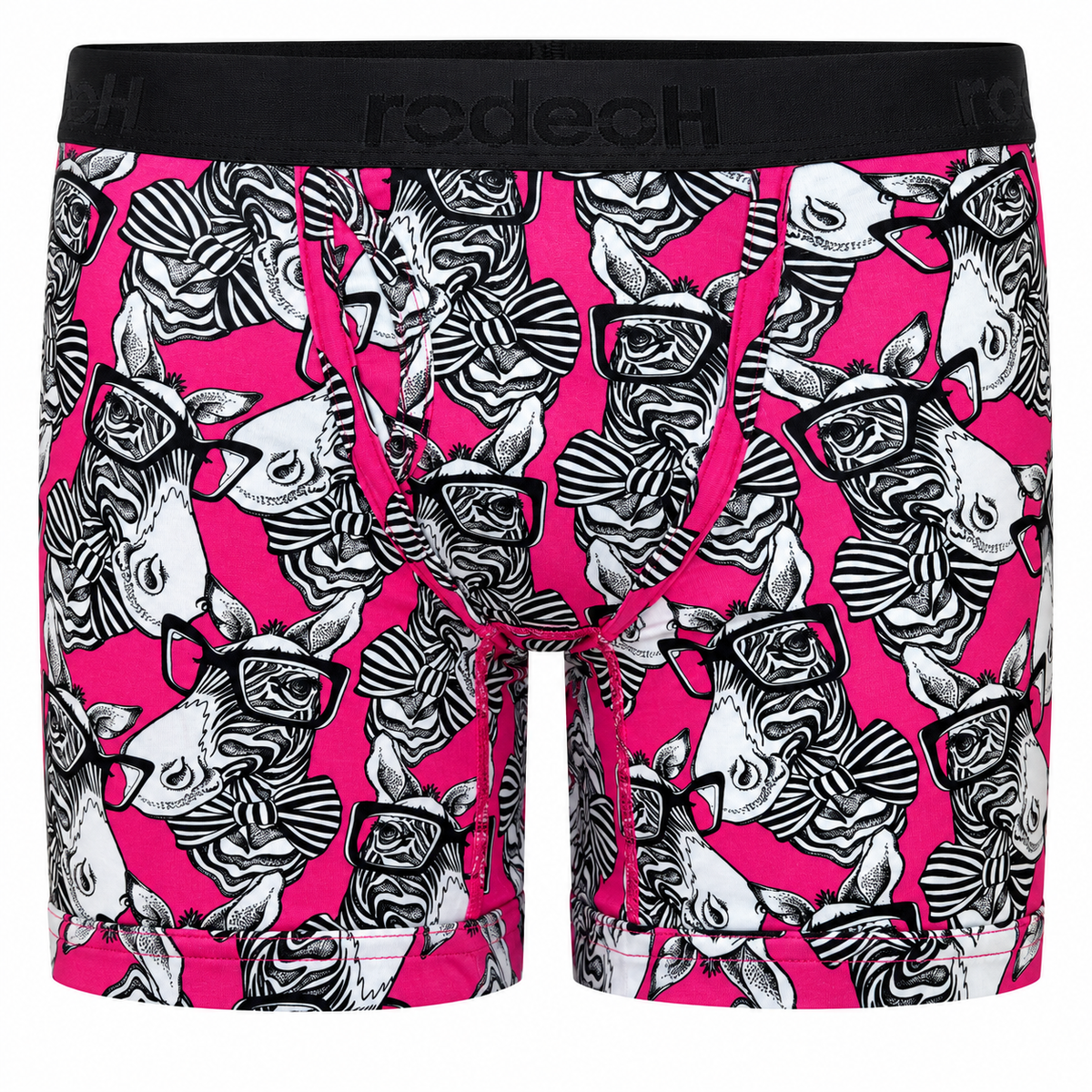 RodeoH Shift 6 inch Boxer in Bowtie Zebra print, front view
