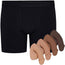 Black RodeoH shift 6" Boxer Underwear, flat from the front, with all 4 colors of freeform small soft packer from the side
