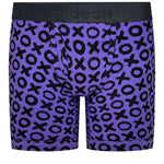6" inseam Shift Boxer Brief gender neutral Underwear in black and purple XOXO print