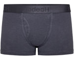 A pair of gray, mid-rise, short-leg shift boxers by RodeoH.