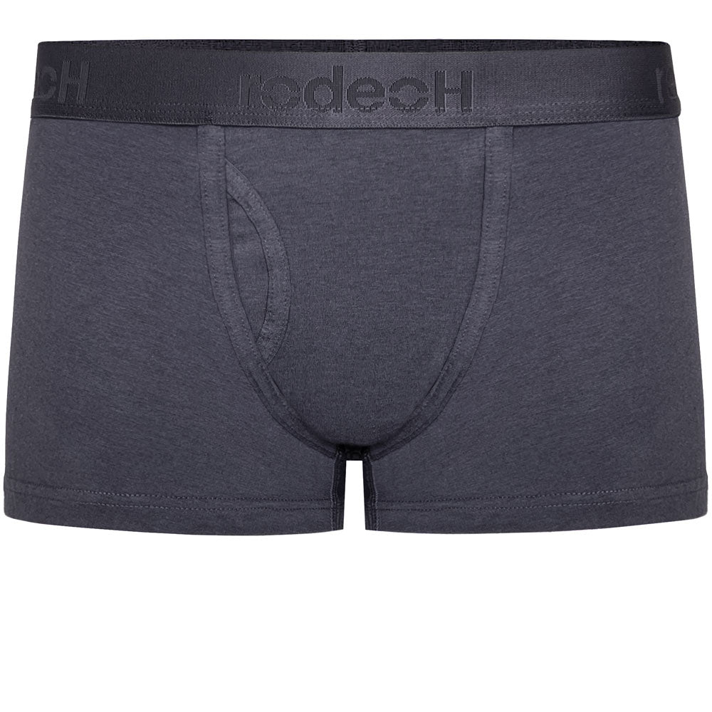 A pair of gray, mid-rise, short-leg shift boxers by RodeoH.