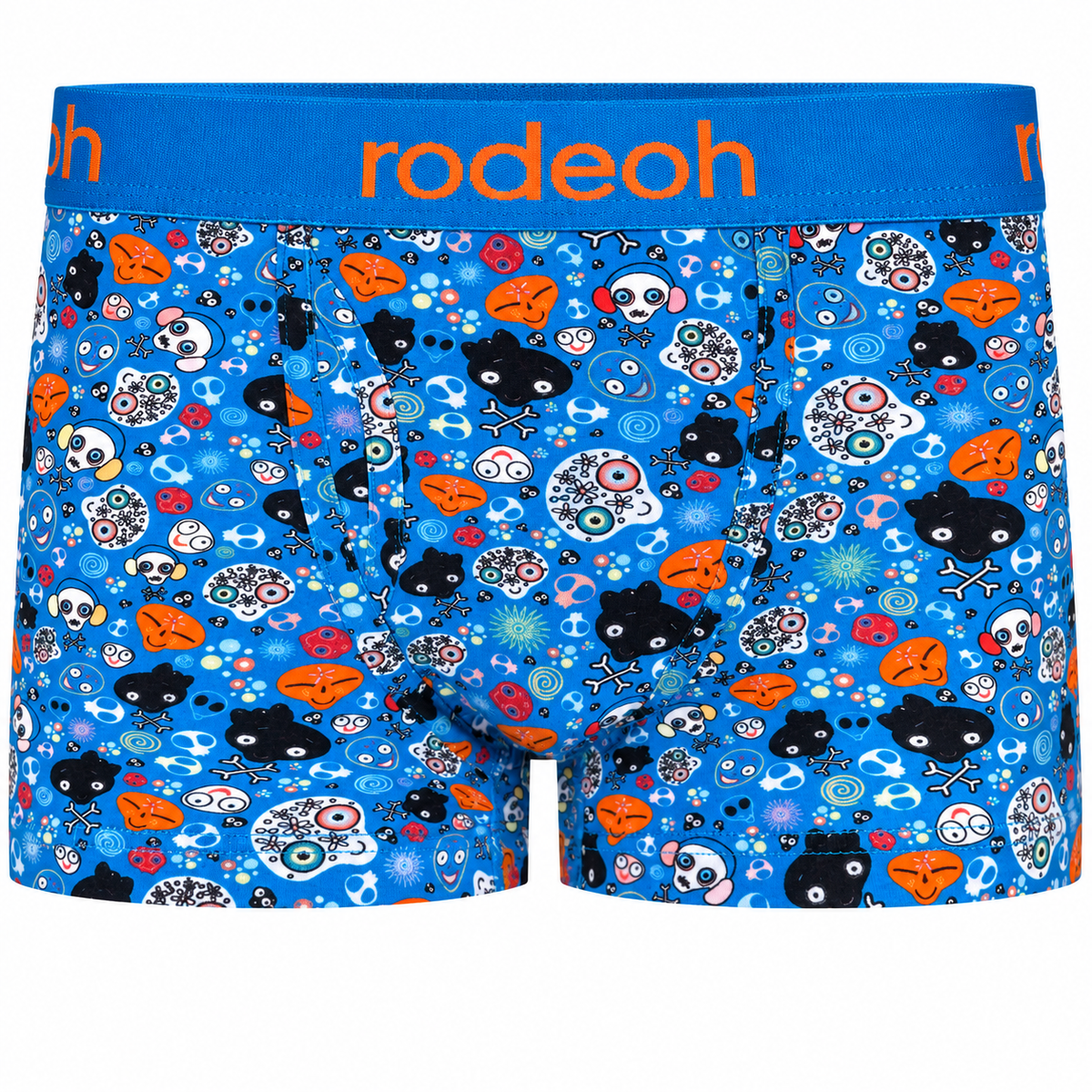 RodeoH Shift Short gender-neutral underwear in Bony Bunch grinning skulls print, from the front