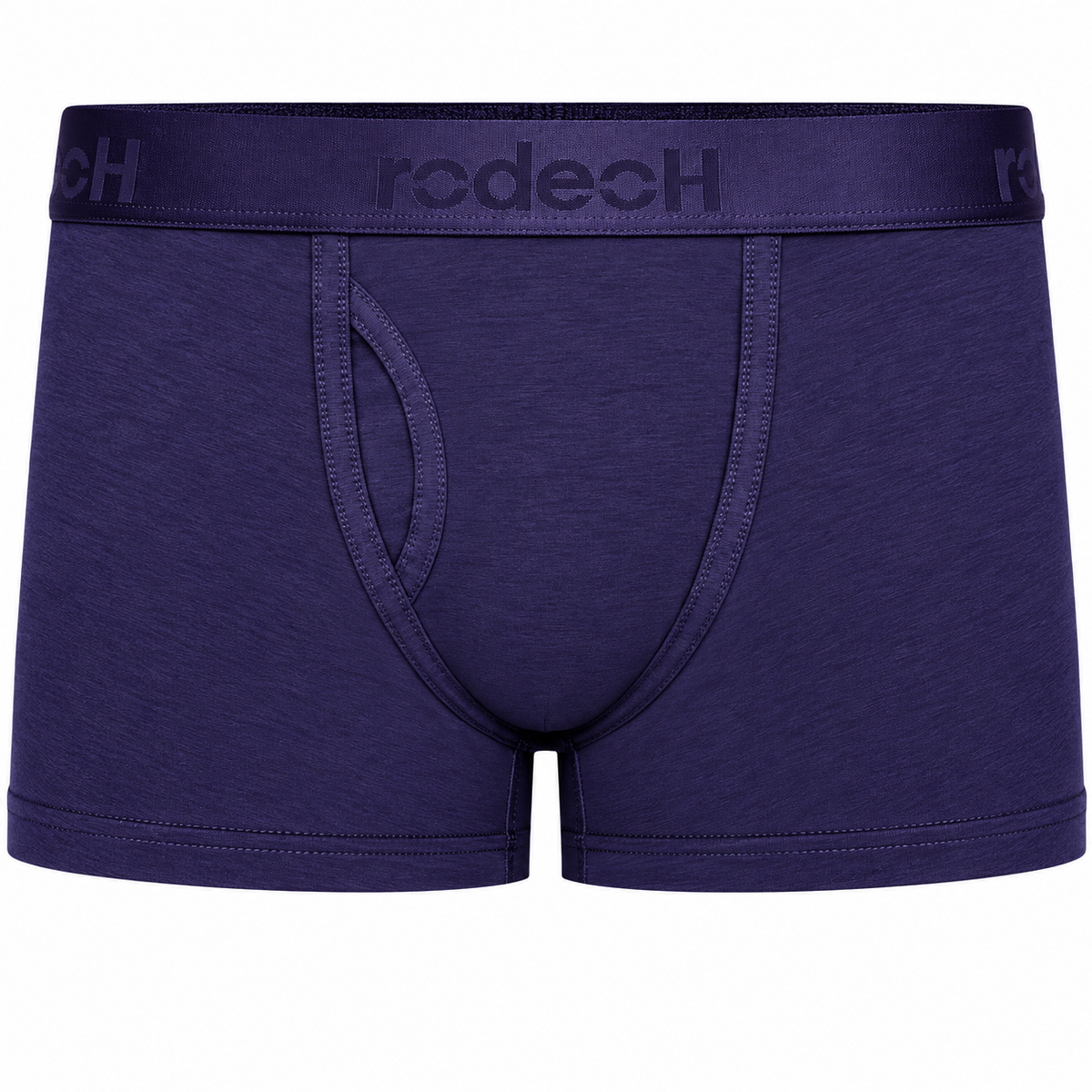 RodeoH Shift Short gender-neutral underwear in dark purple with satin logo waistband, from the front