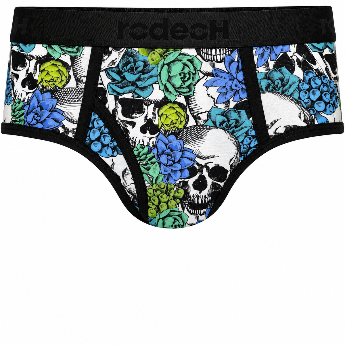 RodeoH Shift Brief in White Skulls print, front view