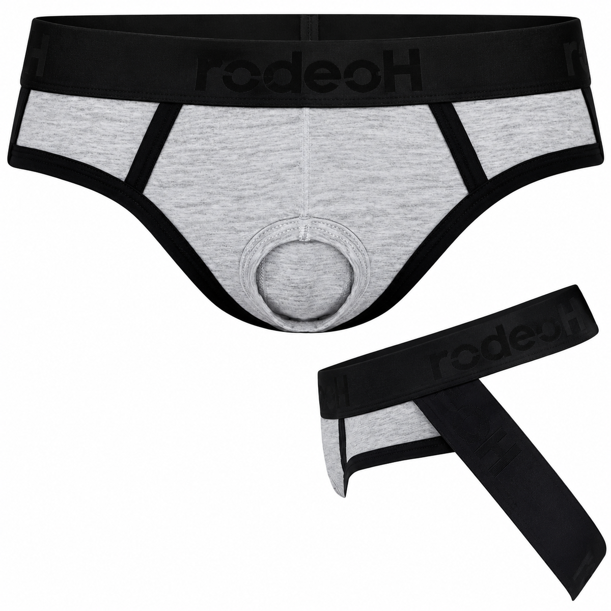 RodeoH STP Jock Packer Underwear in Light Gray Marle, front view