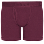 A pair of men's boxer briefs in a heathered burgundy color, featuring a wide elastic waistband with the brand name 'kodeCH' printed in tonal embroidery.