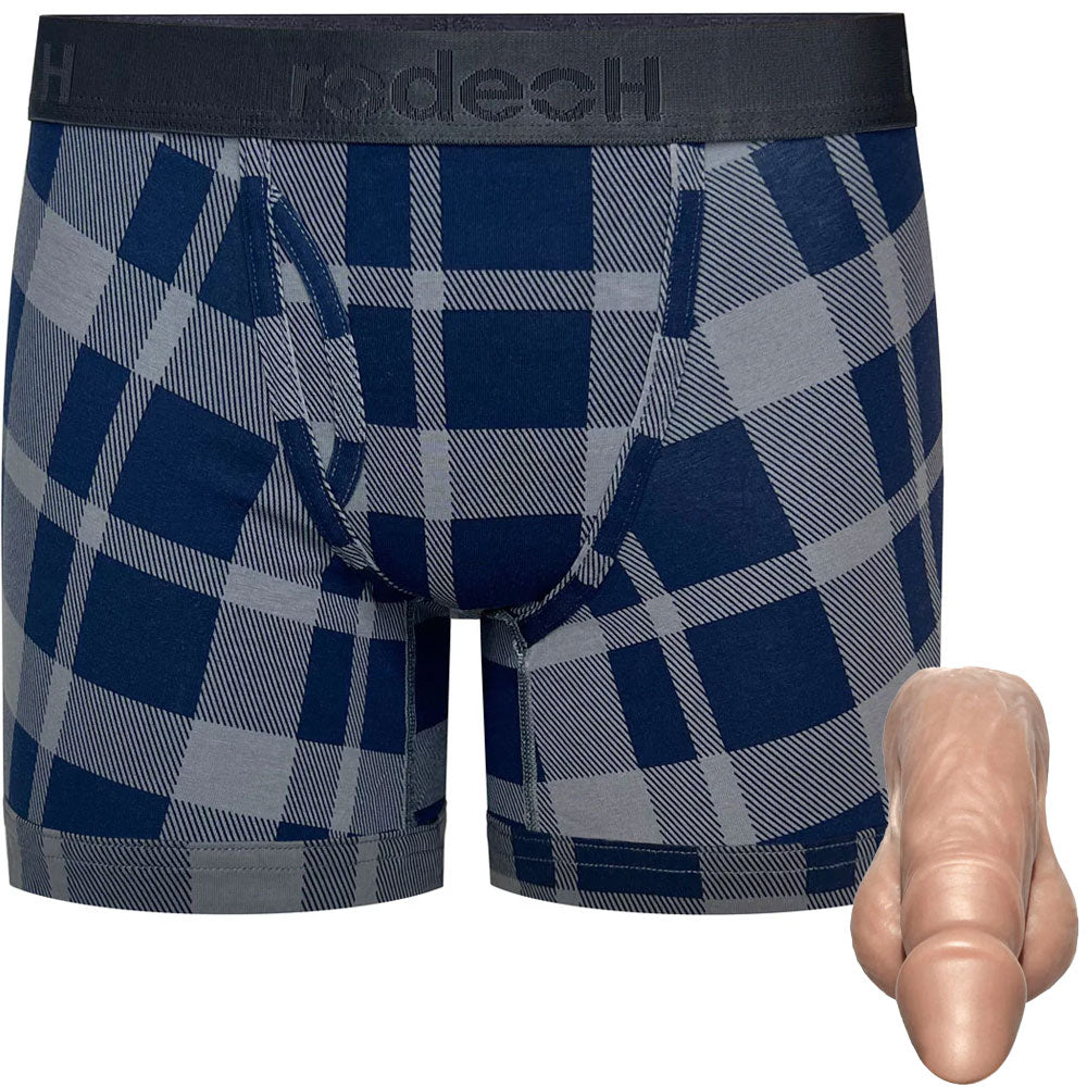 Pete Silicone Packer & Gray Plaid Packing Boxer. Caramel