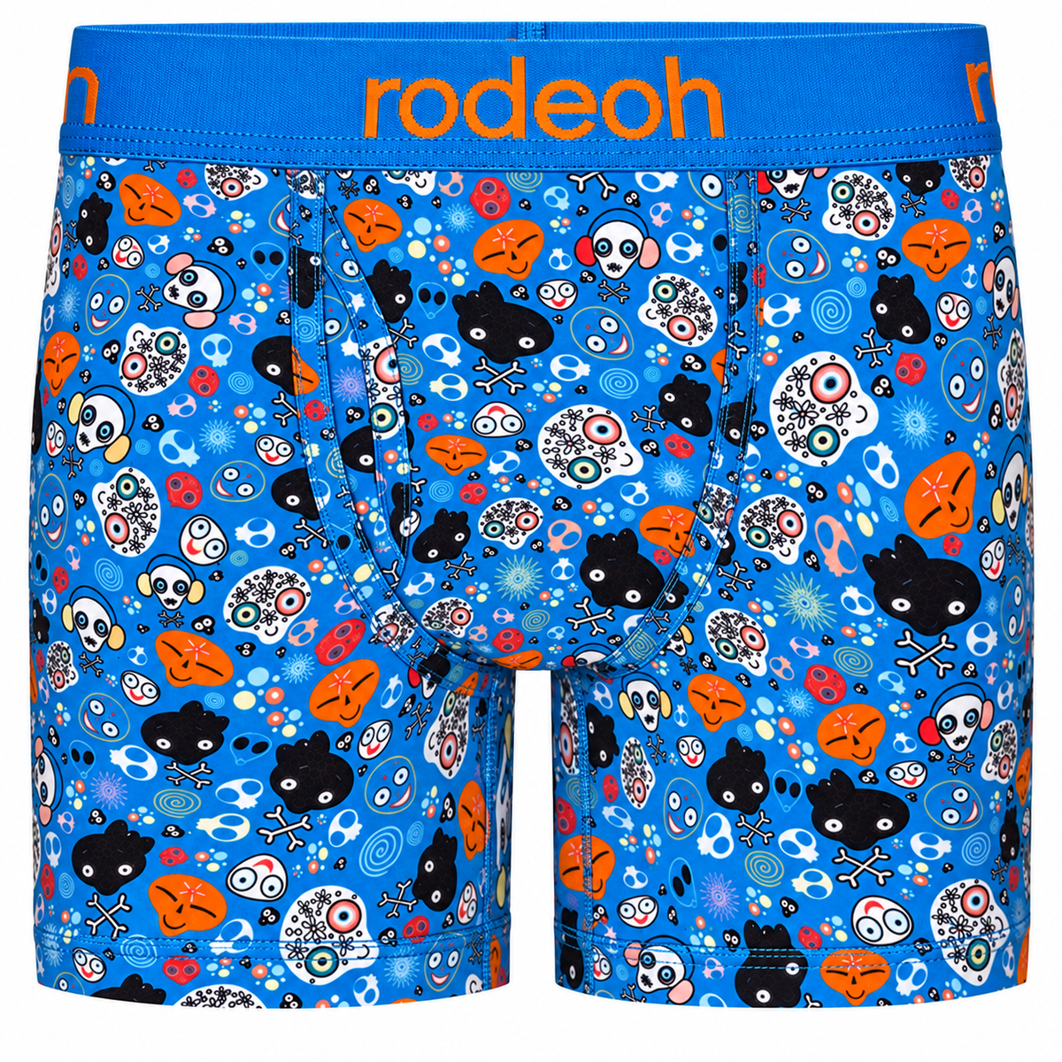 RodeoH 6 inch boxer in Bony Bunch skull print, front view