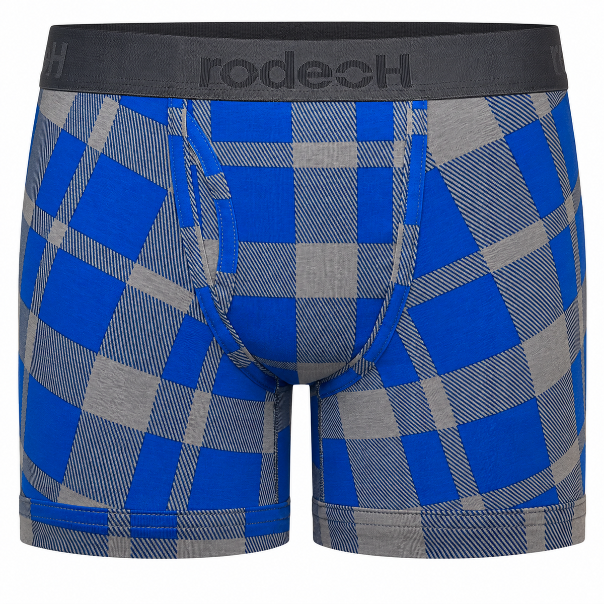 RodeoH 6 inch Top Loading Packing Boxer in Light Blue Plaid, front view