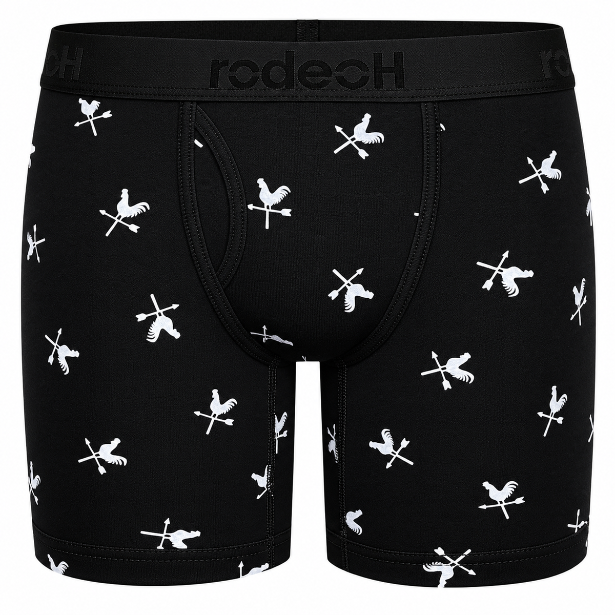 RodeoH 6 inch Top Loading Packing Boxer in black Cocks print, front view