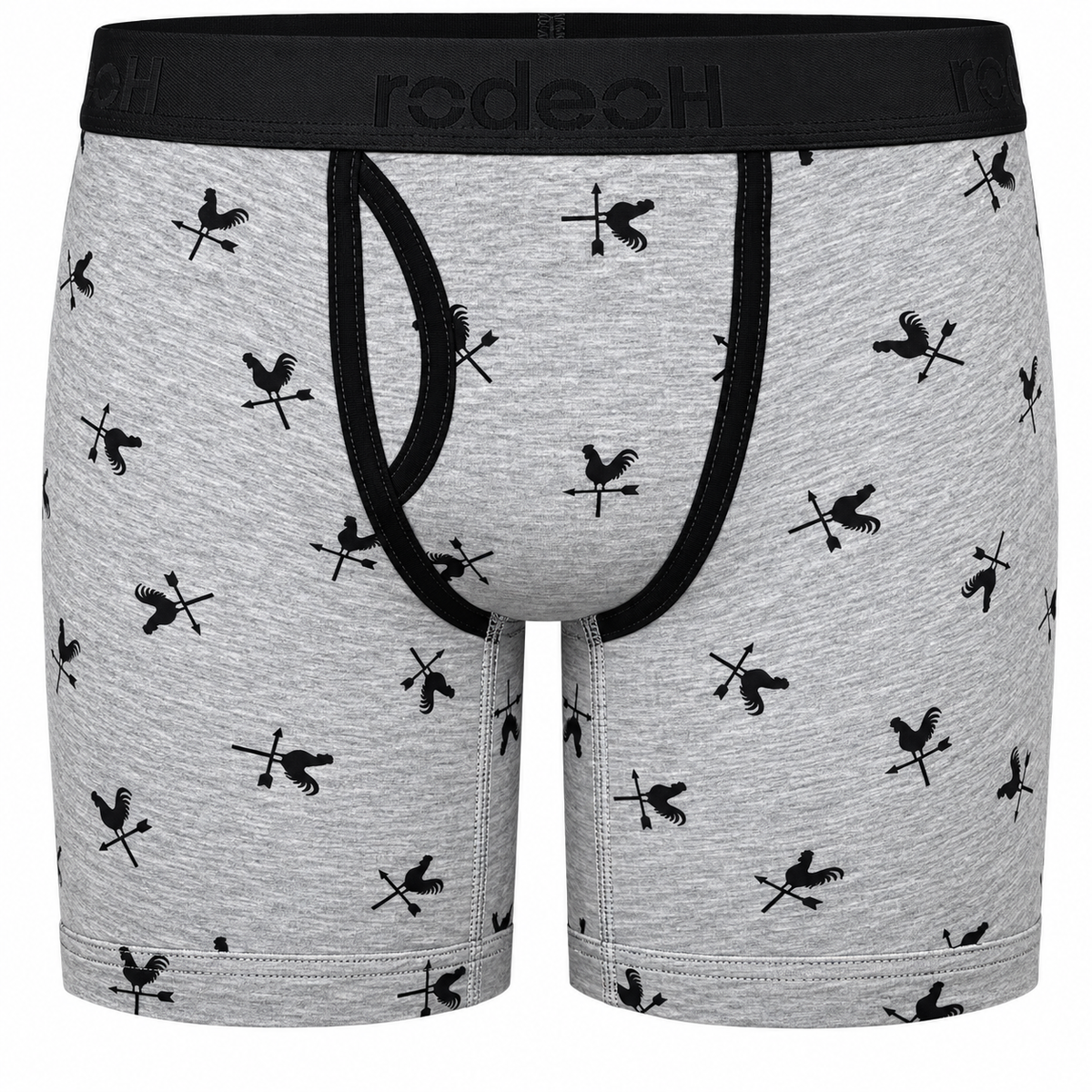 RodeoH 6 inch Top Loading Packing Boxer in Cocks Gray print on light gray, front view
