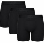 Three pairs of black boxer briefs arranged in a staggered overlapping layout on a plain white background. The waistband of each pair features the debossed brand name 'TRUHK'.