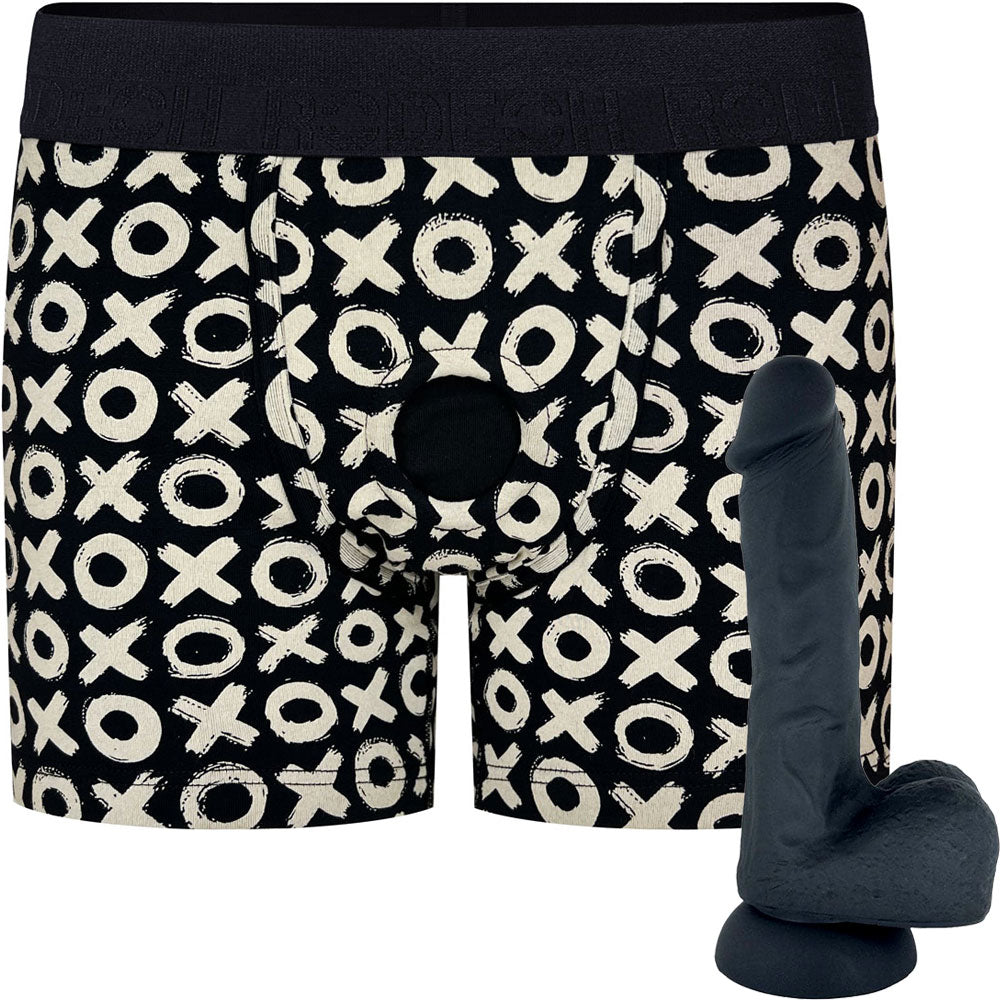 XOXO Boxer+ Harness &  6" Black Lennox Silicone Dildo - Package Deal