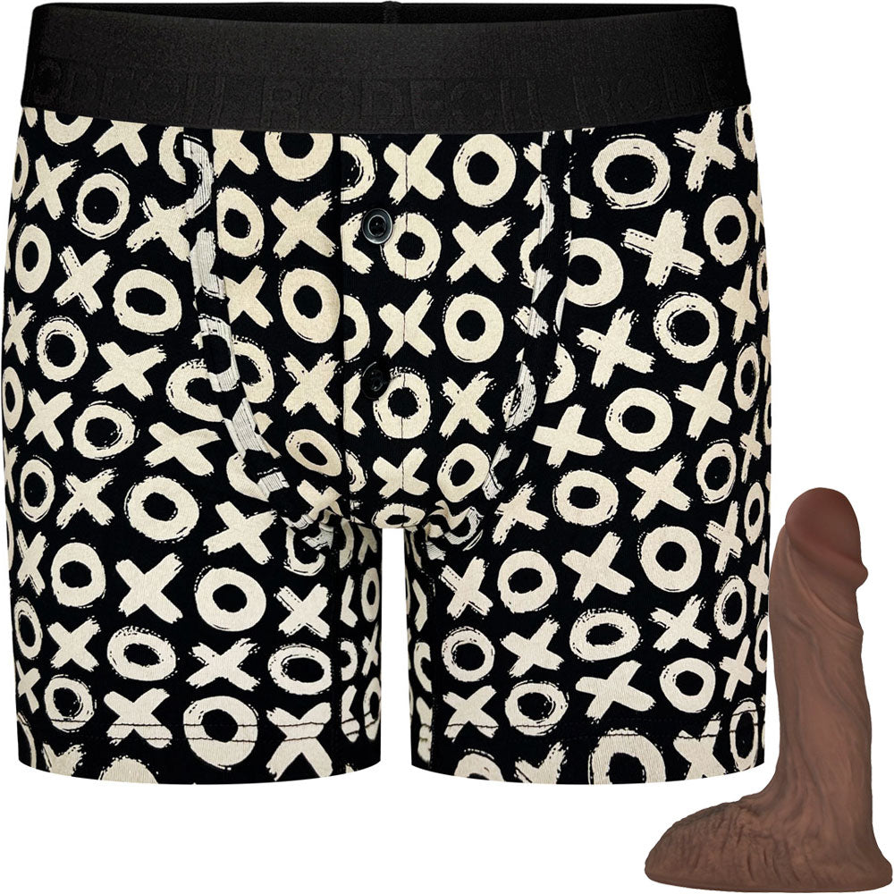 XOXO Button Fly Boxer+ Harness & Ultimate Realistic Dildo - Package Deal Mocha