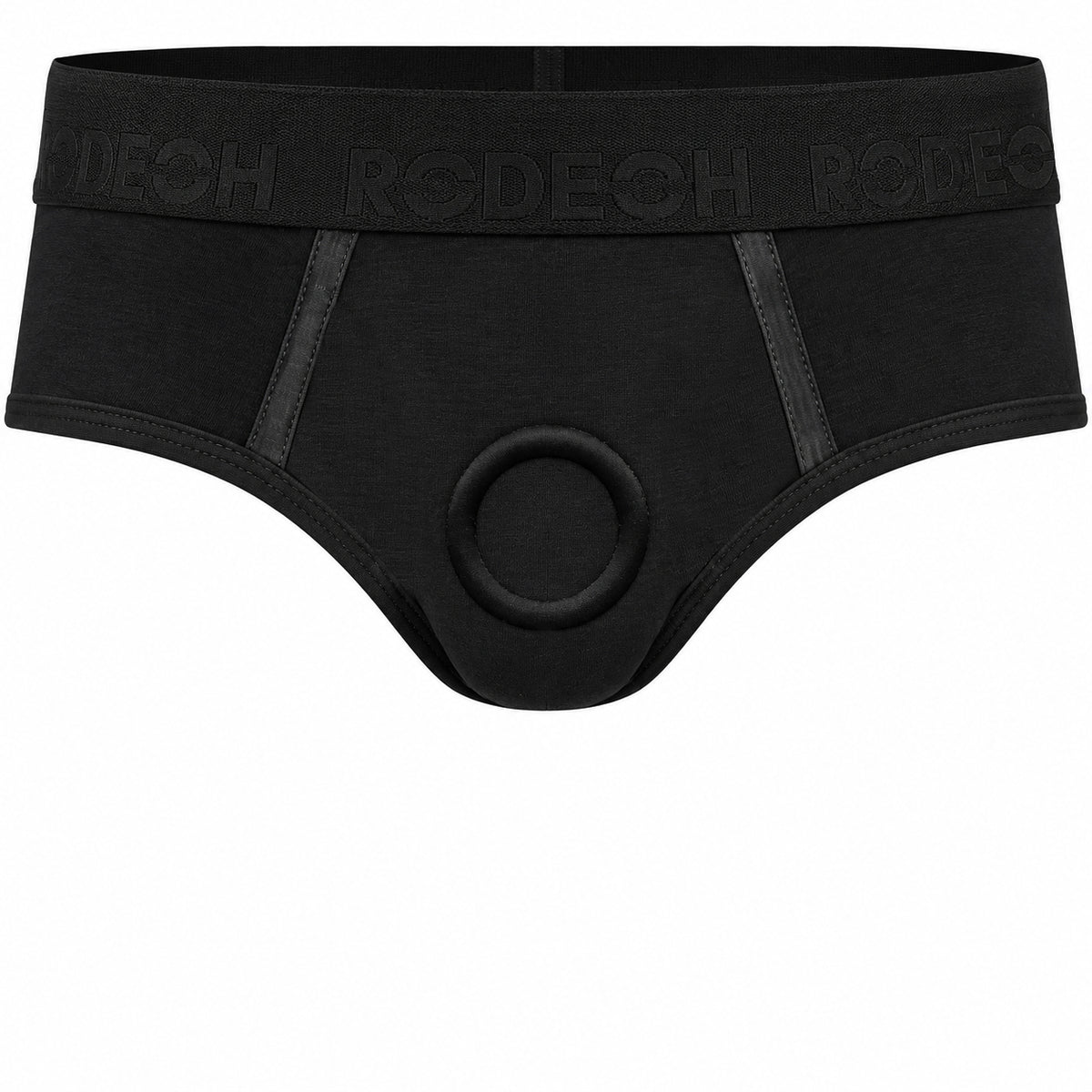 Luxe SwiftFit Brief+ Harness in black, front view