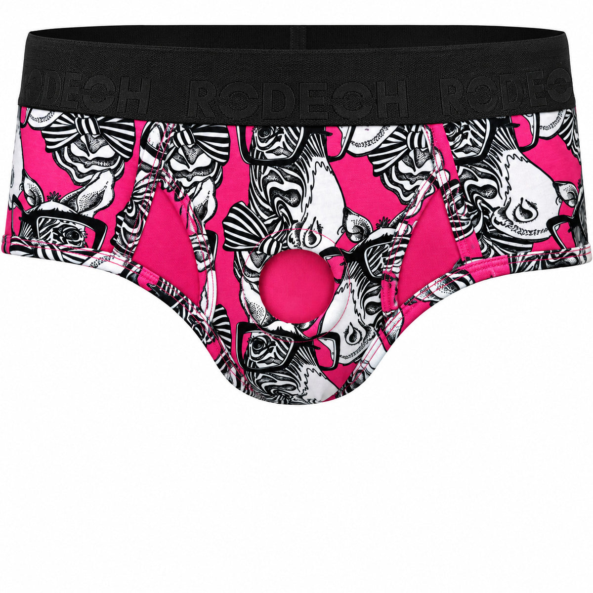 Brief+ Harness with a bowtie zebra print