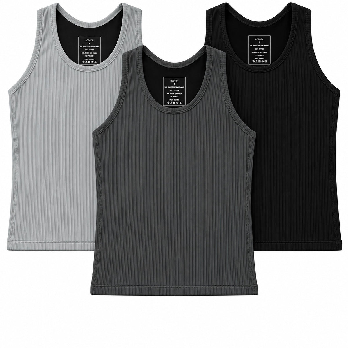 RAZOR Shapewear Compression Tank 3 Pack, Black, Gray and Light Gray