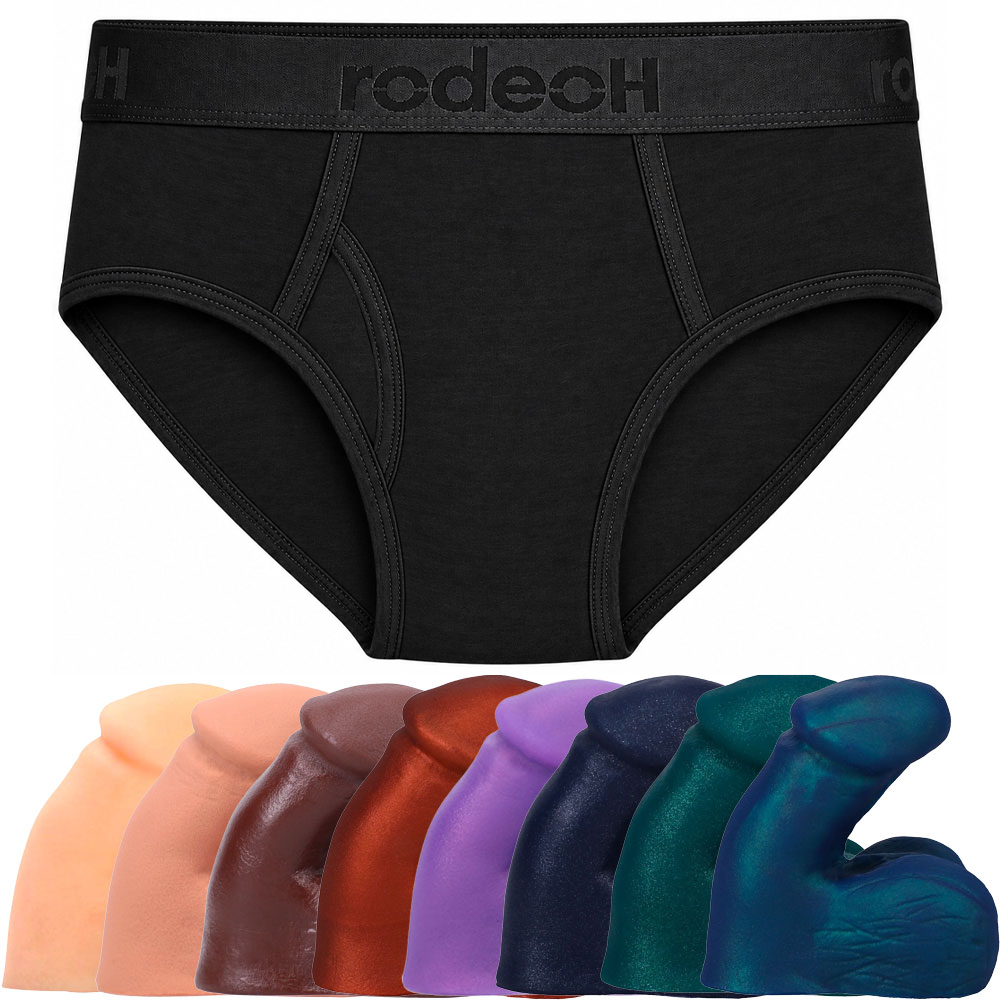 Package deal: RodeoH black Classic Top Loading Brief with an On The Go soft silicone packer