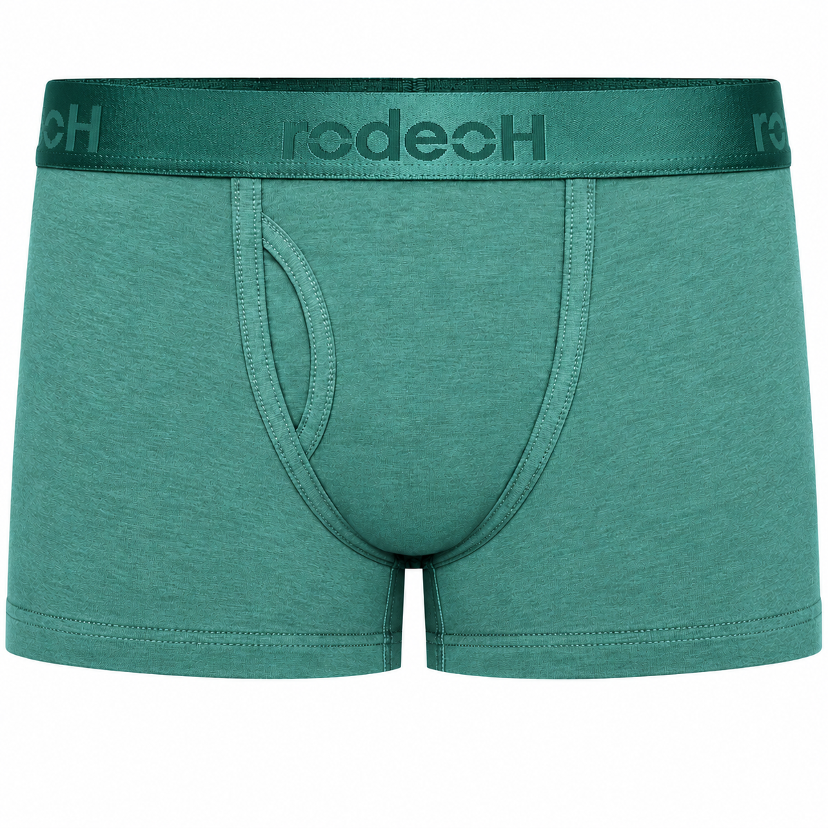 RodeoH Shift Short gender-neutral underwear in pacific teal with satin logo waistband, from the front
