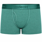 RodeoH Shift Short packer underwear in pacific teal with satin logo waistband, from the front