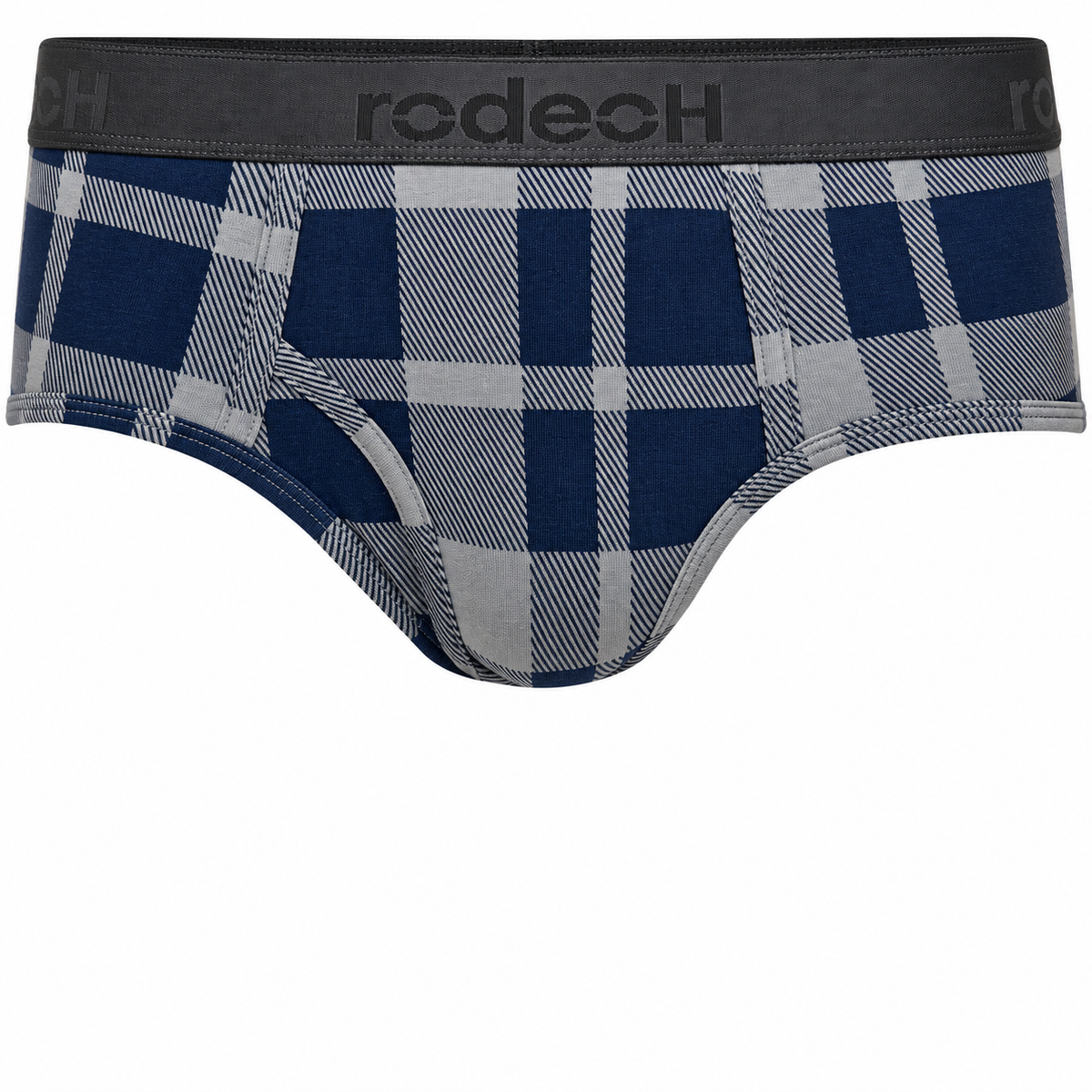 RodeoH Top Loading Brief Packer Underwear in Blue Gray Plaid, front view