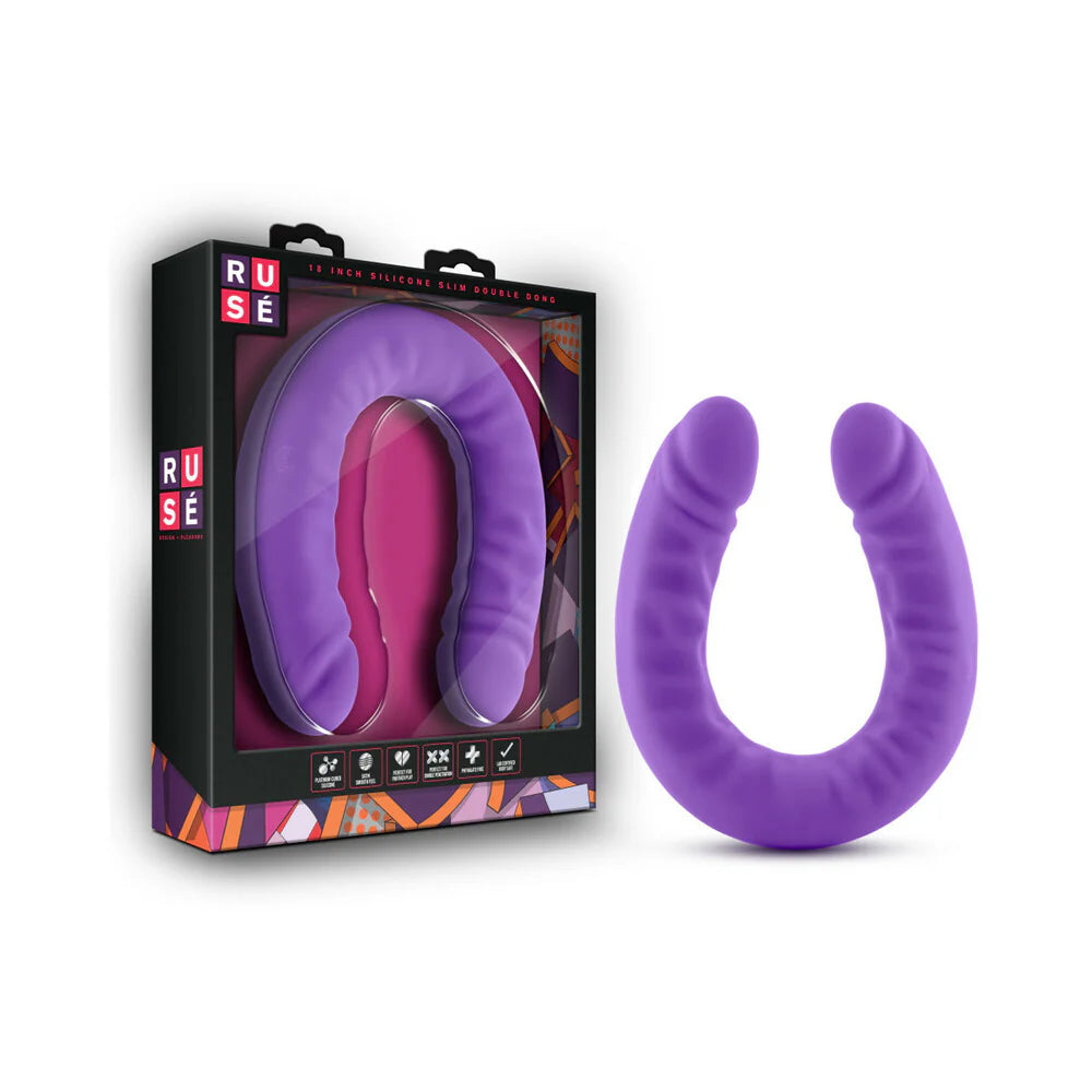 Ruse U-shaped 18-inch silicone double dildo purple,  for solo or partner play, flexible with a smooth finish