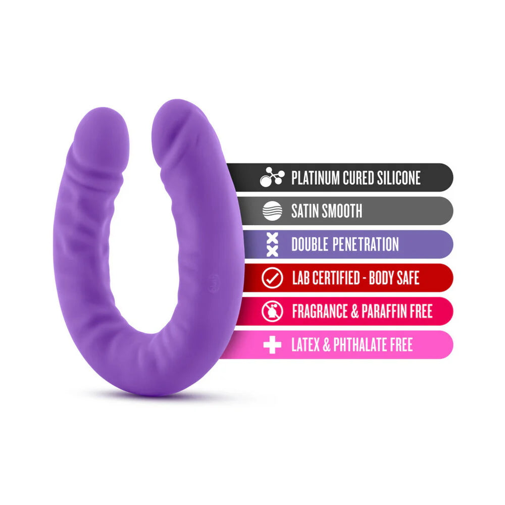 Ruse U-shaped 18-inch silicone double dildo purple,  for solo or partner play, flexible with a smooth finish