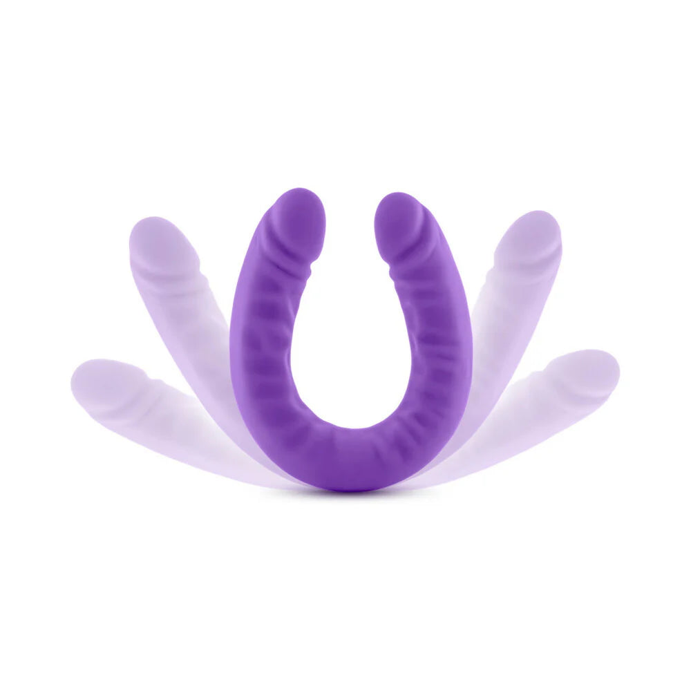 Ruse U-shaped 18-inch silicone double dildo purple,  for solo or partner play, flexible with a smooth finish