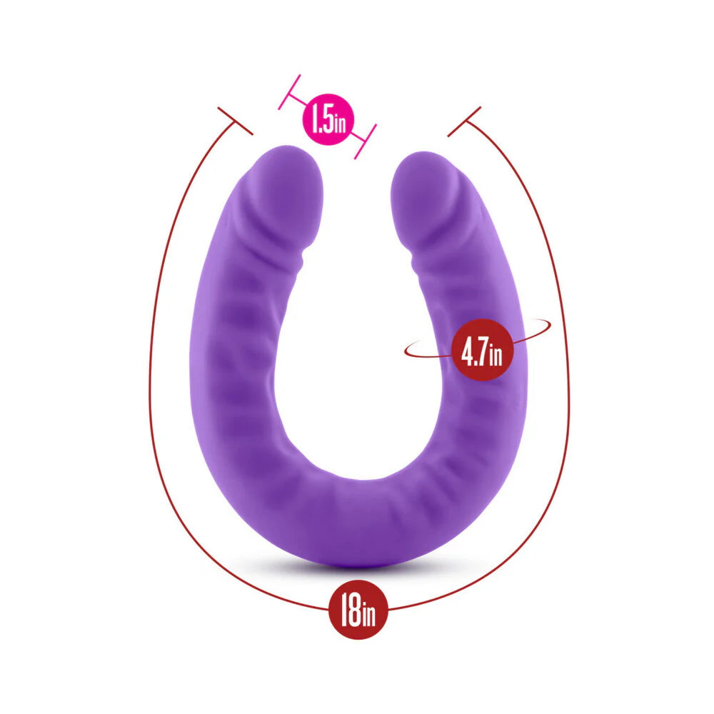 Ruse U-shaped 18-inch silicone double dildo purple,  for solo or partner play, flexible with a smooth finish
