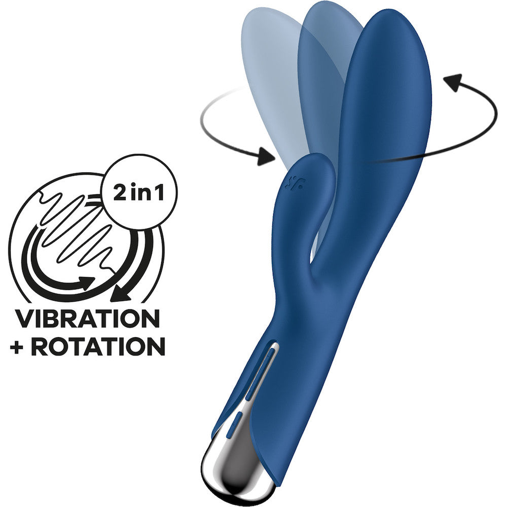 Satisfyer Spinning Rabbit Silicone Vibrator Blue functions
